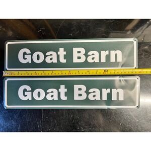 Set of 2 Goat Barn Signs Green White Metal Farmhouse Rustic Decor